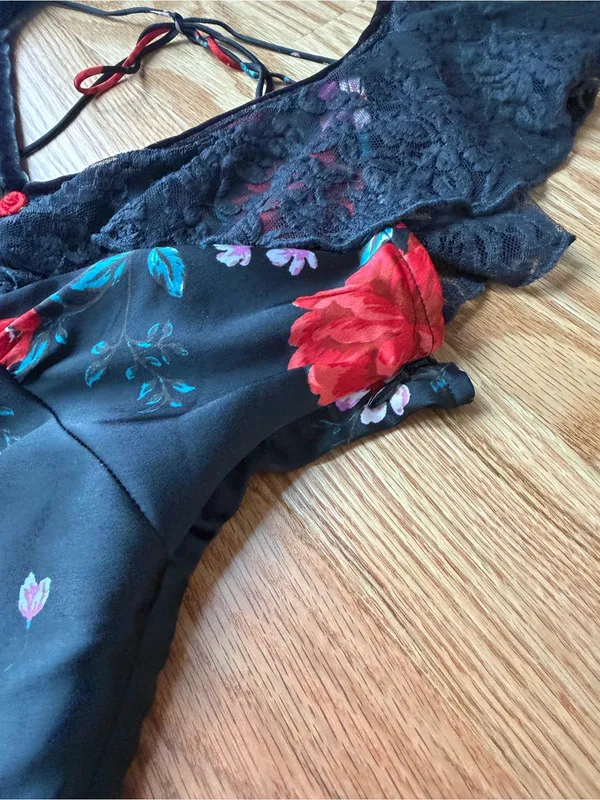Free People Warm Hearts Black Floral Lace Midi Dress M - Image 13