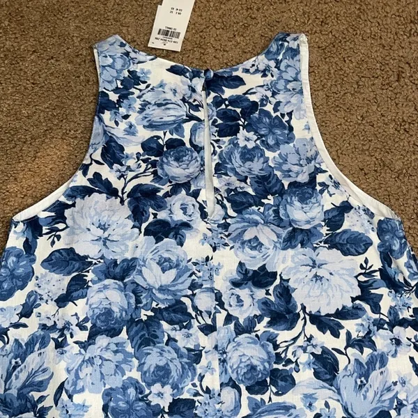 Abercrombie & Fitch High Neck Linen Blend Mini Dress Blue‎ White Floral XXS - Image 8