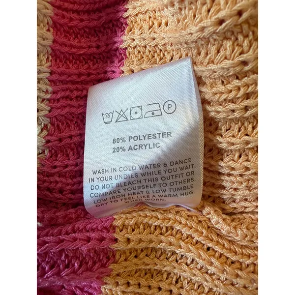 Peppermayo Sunset Striped Ribbed Knit Off Shoulder Mini Dress Pink Orange S/M - Image 5