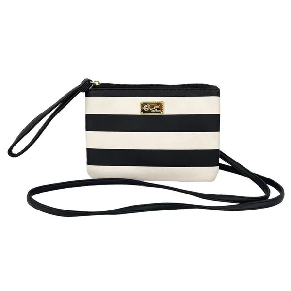 Betsey Johnson Signature Black & White Striped Luv Betsey Crossbody Wristlet - Image 10