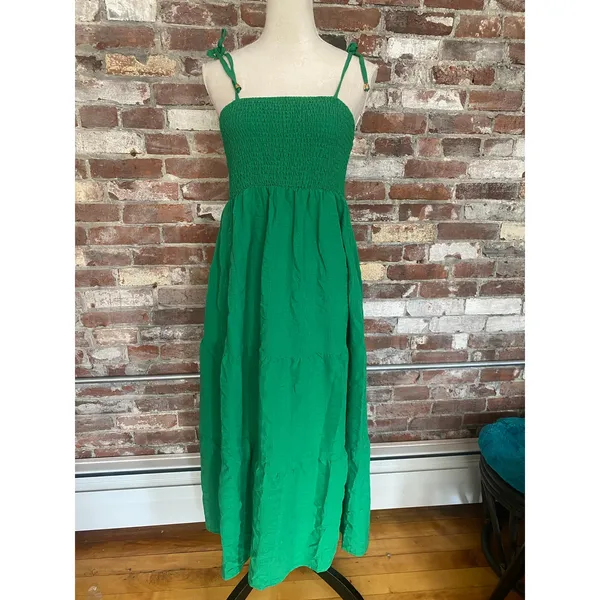 SHEIN Kelly Green Smocked Tie-Strap Midi Dress - Size Small (4) - Image 2