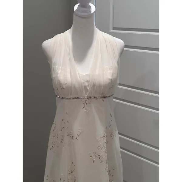 Betsy &‎ Adam Vintage White Floral Halter Sequin Cocktail Gown Dress Sz 8 - Image 9