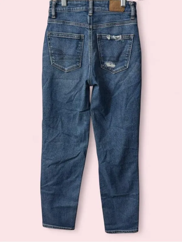 American Eagle Mom Straight Jeans Distressed 000 Regular Cool Torn Blue - Image 5