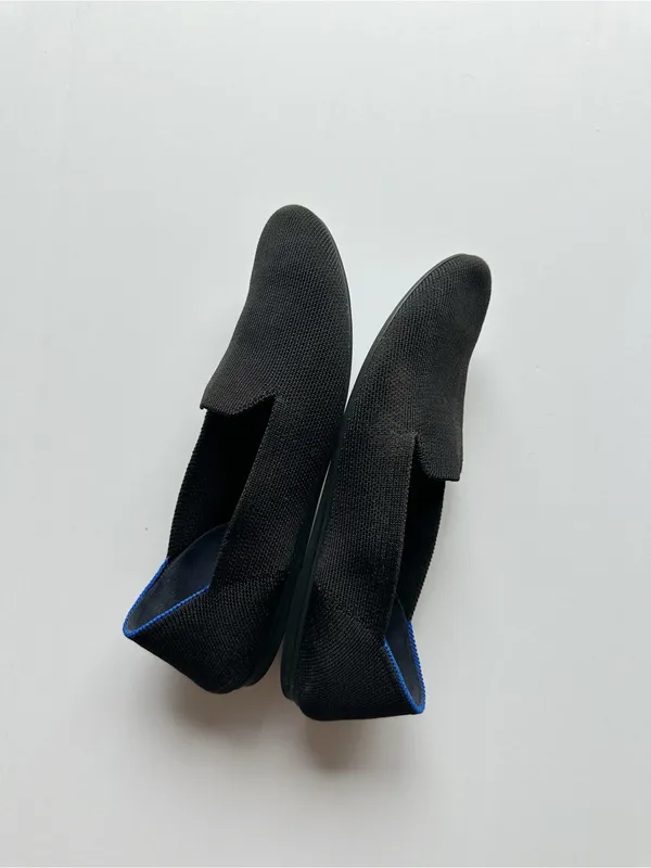 Rothy's The Loafer Black with Blue Trim Slip On Shoes - Image 8