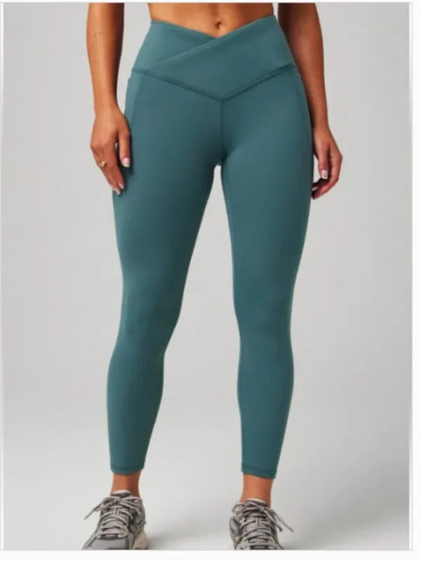 Fabletics Womens Size Large Oasis PureLuxe Crossover 7/8 Legging Green High Rise - Image 2