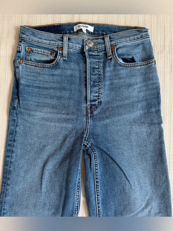 Re/Done Comfort Stretch High-Rise 70s Stove Pipe in Western Blue Size 26 - Image 3