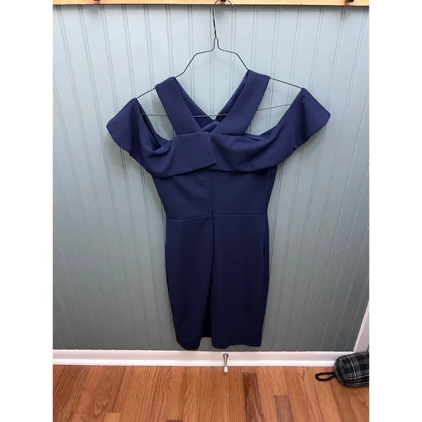 Lulus Navy Blue Sleeveless Bodycon Dress Criss Cross Off Shoulder S‎ - Image 3