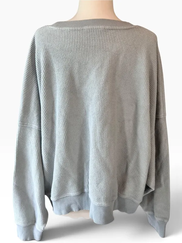 Aerie New Love Corded Cropped Crew Sweatshirt - Stone Gray - Image 6