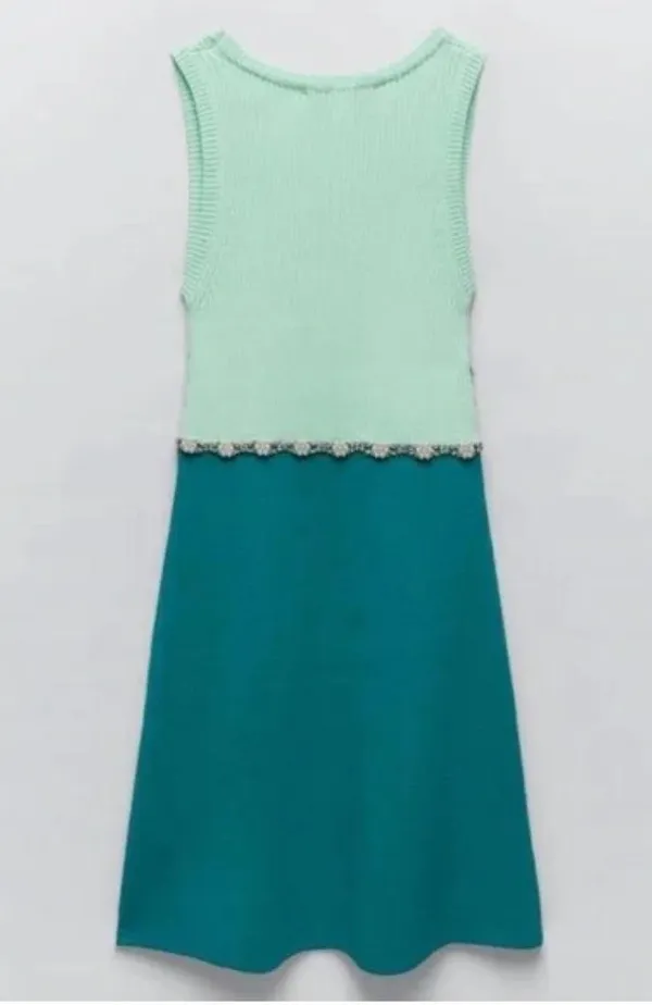 New with tags - Zara mint green & aqua knit dress with jewel appliqué size small - Image 6