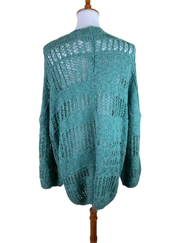 Talulah Open Knit Cardigan Green Boho Chunky Grandpa Coastal‎ Layering M - Image 2