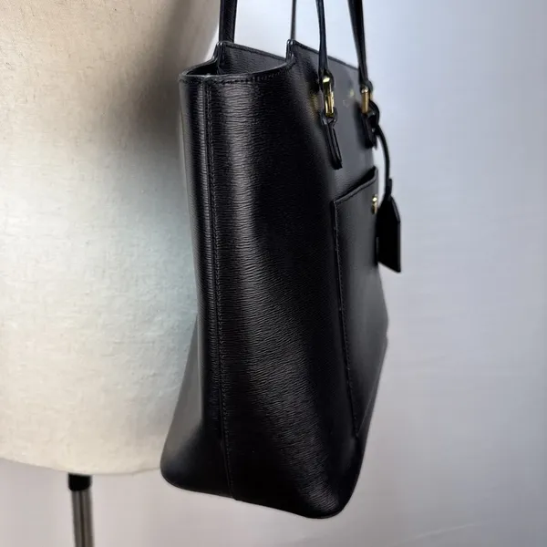 Ralph Lauren Newbury Modern Pocket Tote Shoulder Bag‎ Black Textured Leather - Image 6
