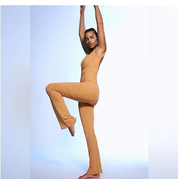FREE PEOPLE FP Movement Pirouette Flare Jumpsuit in Orange‎ Size Small - Image 2