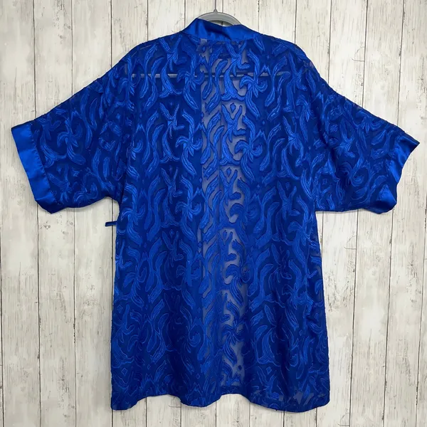 Vintage Contessa Di Roma Blue Sheer Short Sleeve Tie Close Robe Kimono Medium - Image 2