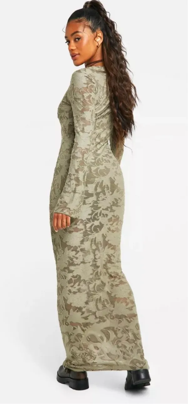 Boohoo khaki dress long sleeve lace - Image 3