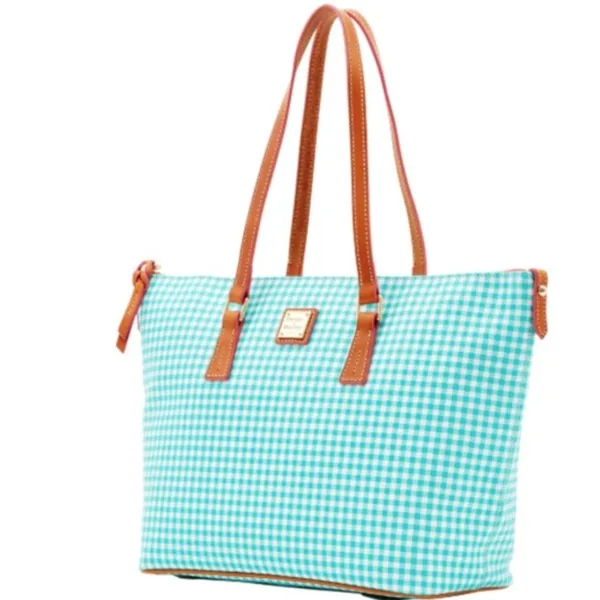 NEW Dooney & Bourke Sena Sea Foam Gingham Leather Zip Top Shopper Shoulder Bag - Image 2