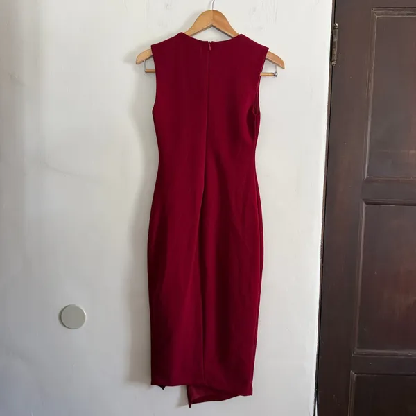 Lilyful Burgundy Sweetheart V Neck Sleeveless Midi Sheath Dress Side Slit Small - Image 5