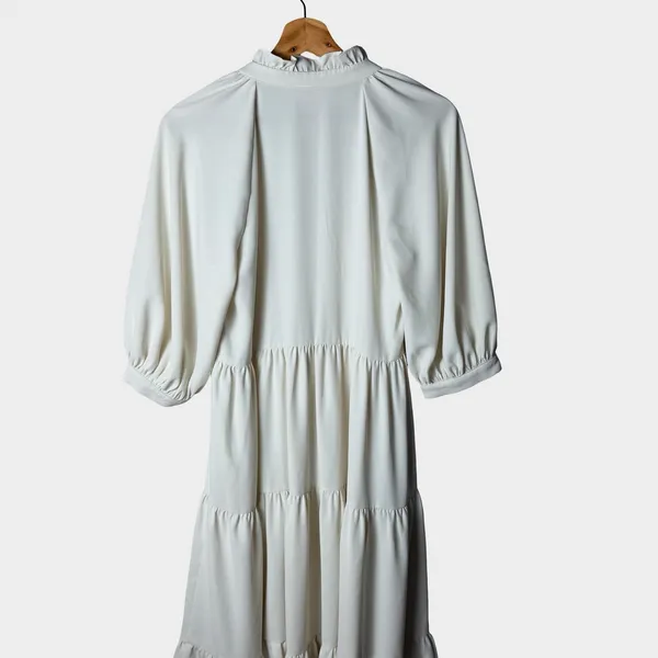 Amanda Uprichard Saffron Ivory Tiered Midi‎ Dress Ruffle Neck Small Coastal - Image 8