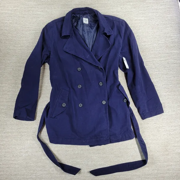 Gap Belted Trench Jacket Womens XXL Navy Blue Cotton Lined Double Breasted - Image 5