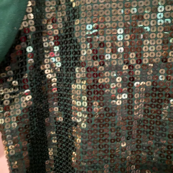 Quacker Factory Sequin V-Neck 3/4‎ Sleeve Glam Top Womens XS Green Holiday Party - Image 4
