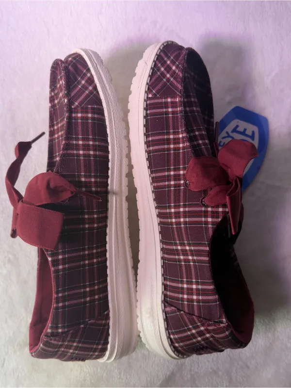 Hey Dude Kids Burgundy Plaid Slip-On Sneakers - Image 8