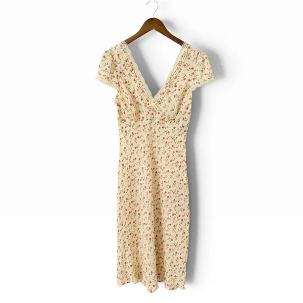 Lulus Liv Light Yellow Ditsy Floral Slip Midi Dress size M NWT - Image 4
