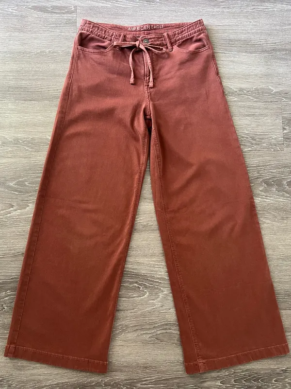 American Eagle Dreamy Drape Stretch Low Rise Ultra Wide Leg Pants 2 Dark Rust - Image 2