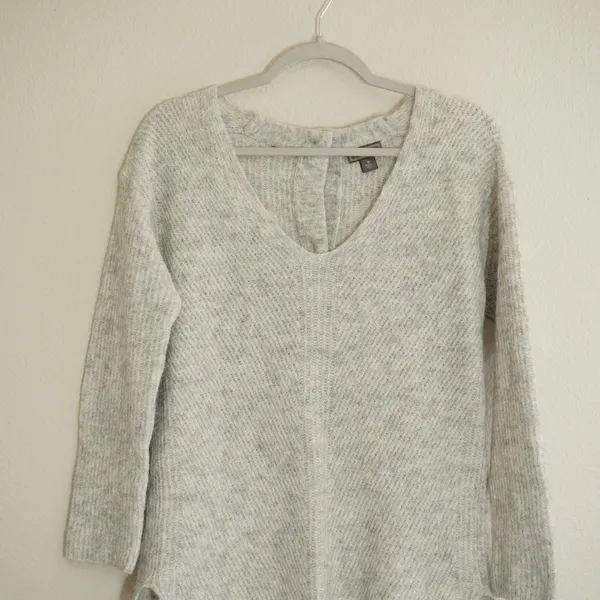 Point Sur J. Crew V-Neck Sweater Grey Alpaca Blend Button Back Coastal Cozy Soft - Image 2