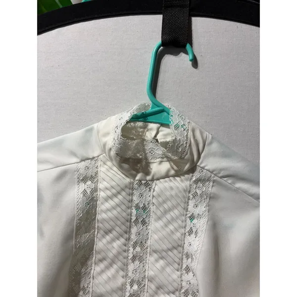 Rhapsody Womens Cream Lace Trim Mock Neck Puff Sleeve Blouse Top Made in‎ USA - Image 5