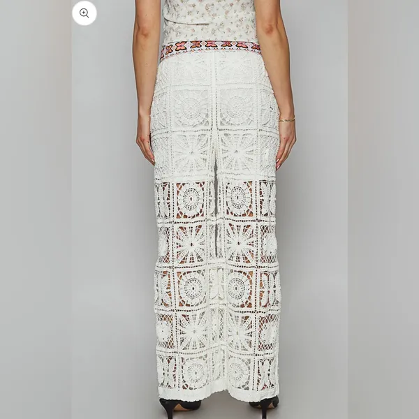 Women's White Crochet Pants Size L - Image 2