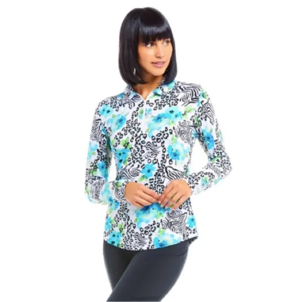 IBKUL Eva Polo‎ Zip Top Peri Long Sleeve Golf Shirt Womens UPF 50 size XS - Image 2