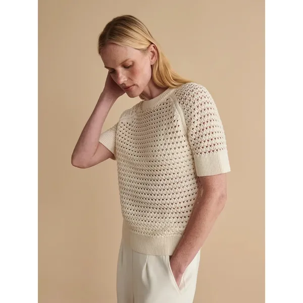 Varley Alva Knit Short Sleeve Sweater in Egret Size Medium - Image 3