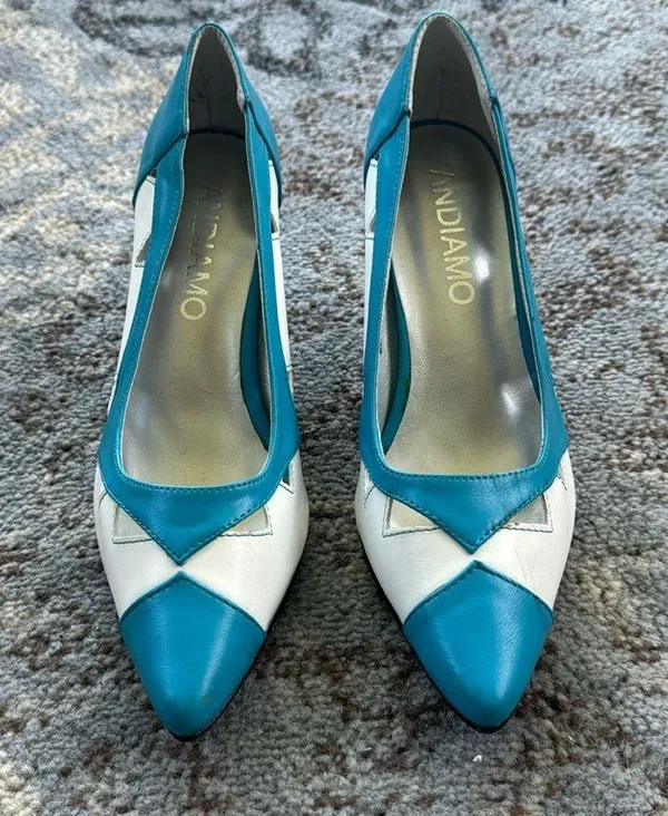 Andiamo Vintage Cutout Heels Turquoise & White 7 - Image 4