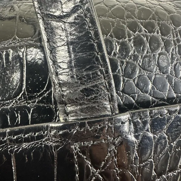 Gianni Versace Vintage Satchel Bag Womens Medium Black Crocodile Leather Gold - Image 14