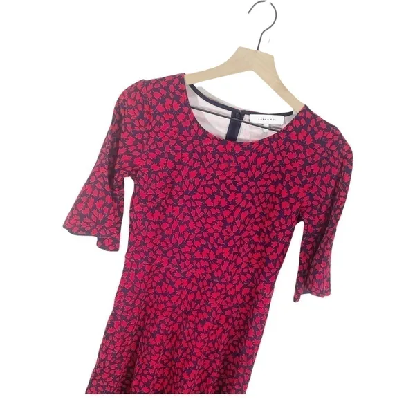 Lark & Ro Red Floral Ruffle Sleeve Fit And Flare‎ Knee Length Dress Sz 0 - Image 3