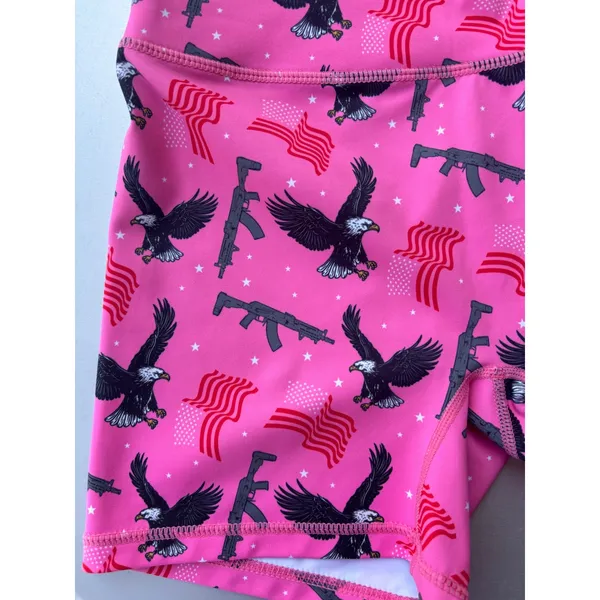 Born United Womens Pink Patriotic Eagle Flag Rifle Compression Shorts‎ Size M - Image 2