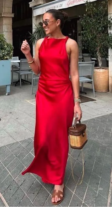 Zara dress Maxi Red satin Lingerie Fitted wedding Party - Image 3