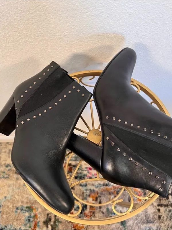 Patricia Green Black Leather Studded Chelsea Ankle Bootie Size 7 - Image 7