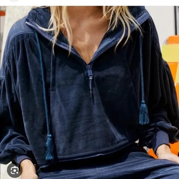 Free People Movement Navy Blue Hooded Pullover Terry Size‎ XS EUC - Image 2