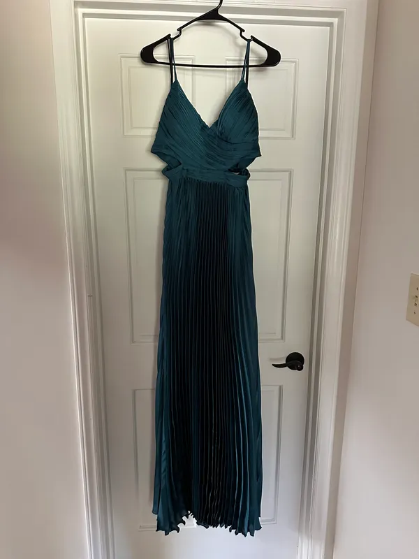 “Got the Glam Teal Pleated Cutout Maxi Dress” - Image 3