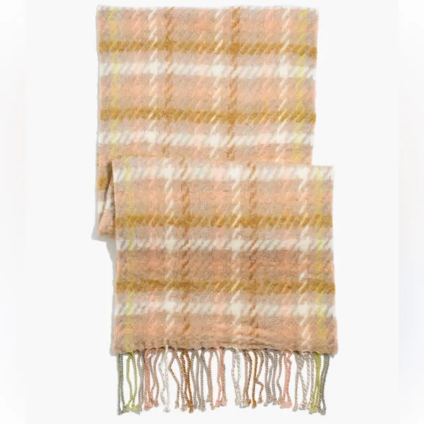 Madewell Womens Wool Barwell Plaid Large Scarf Beige Pink New - Image 5