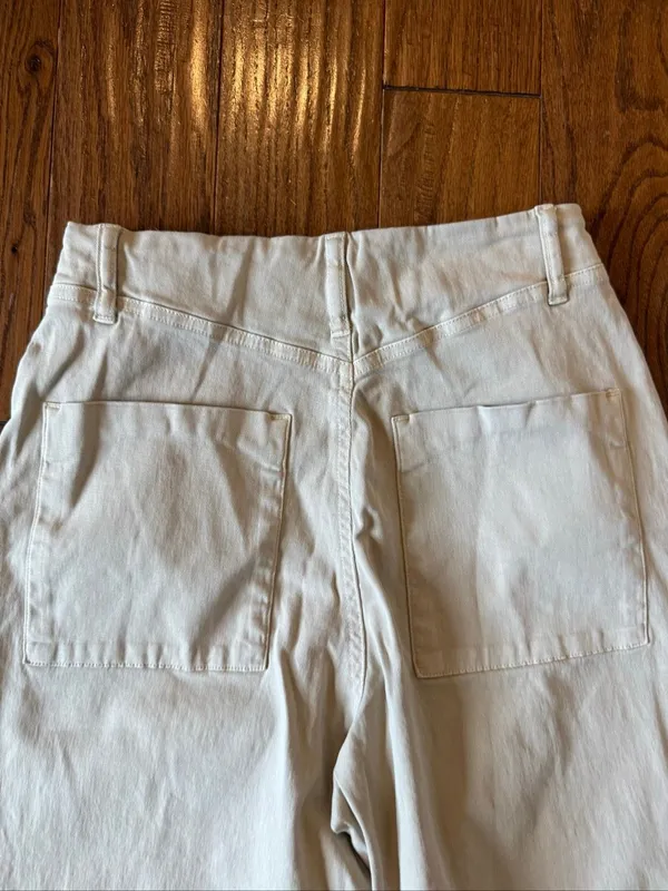 Zara high rise khaki side zip wide leg crop pant size 4 - Image 5