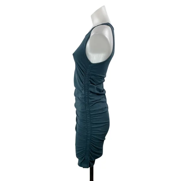 Aritzia TNA Womens Blue Sleeveless Ruched Stretch Tank Mini Bodycon Dress Size M - Image 2