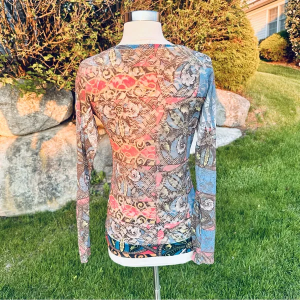 Vocal Rhinestone Embellished Mesh Top | Boho Y2K Graphic Print Long Sleeve M - Image 11