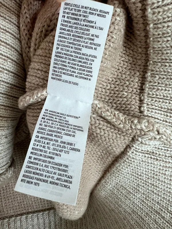 American Eagle AE V-Neck‎ Pullover Sweater Cream Cotton - Image 5