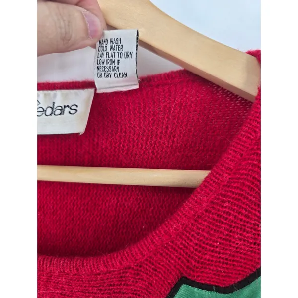Cedars Sweater‎ Womens M Wool Angora Christmas Holly Bow Red Beaded Vintage - Image 3