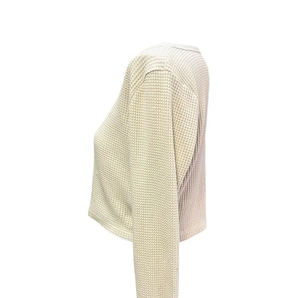Madewell Women's Cream Waffle Knit Long Sleeve Crop Top Size L - Image 4