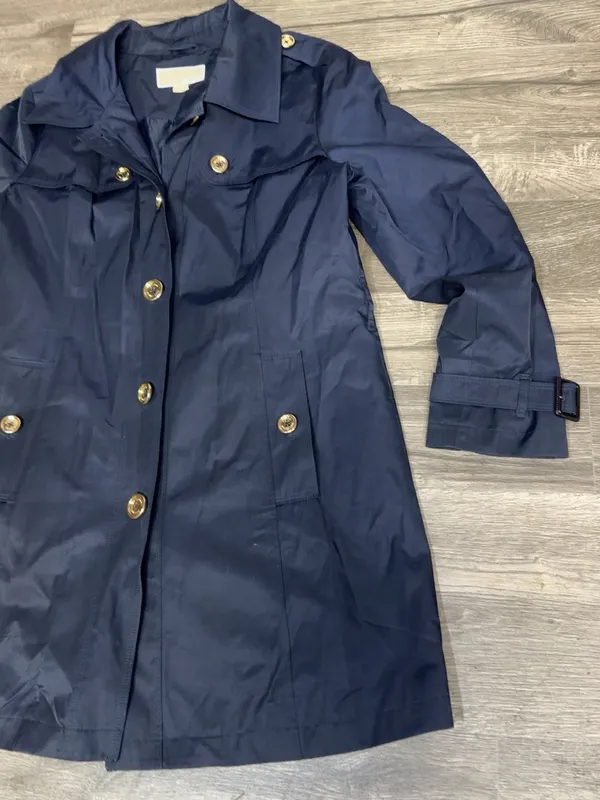 Michael Michael Kors Navy Blue Trench Coat Gold Buttons Women’s Size L - Image 7