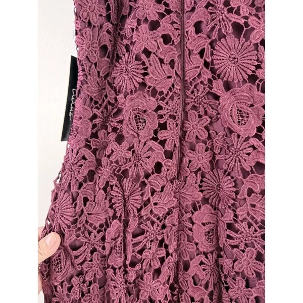 Lulus Love Poem Burgundy‎ Crochet Lace Halter Dress Mini Romancore NWT Small - Image 3