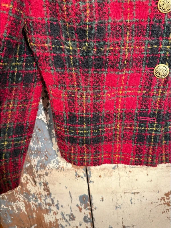 Vintage Susan Bristol red black plaid tweed blazer size 8, girl boss office - Image 3