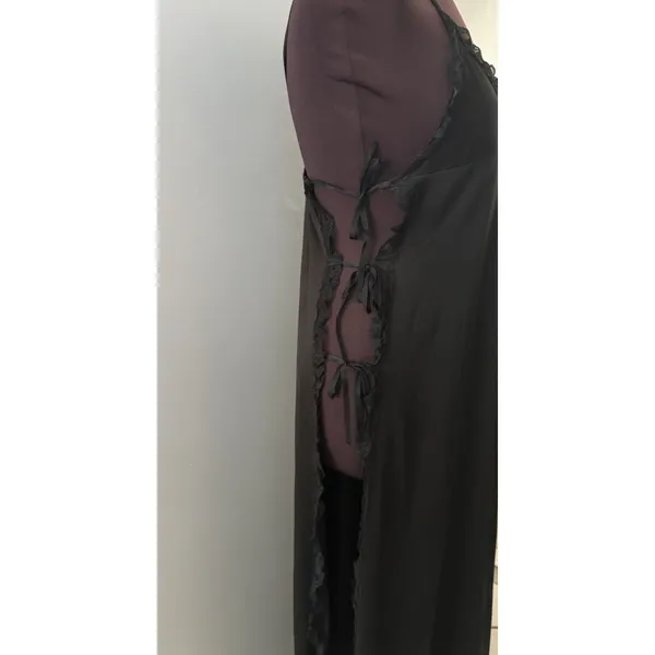 Vintage Miss Selfridge Sheer Slip Dress Black Lace Cut Out Side Nightgown - Image 3